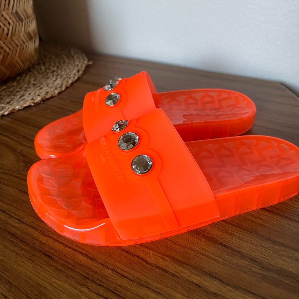 New - Karl Lagerfeld Jelly Slides Sandals orange size 7